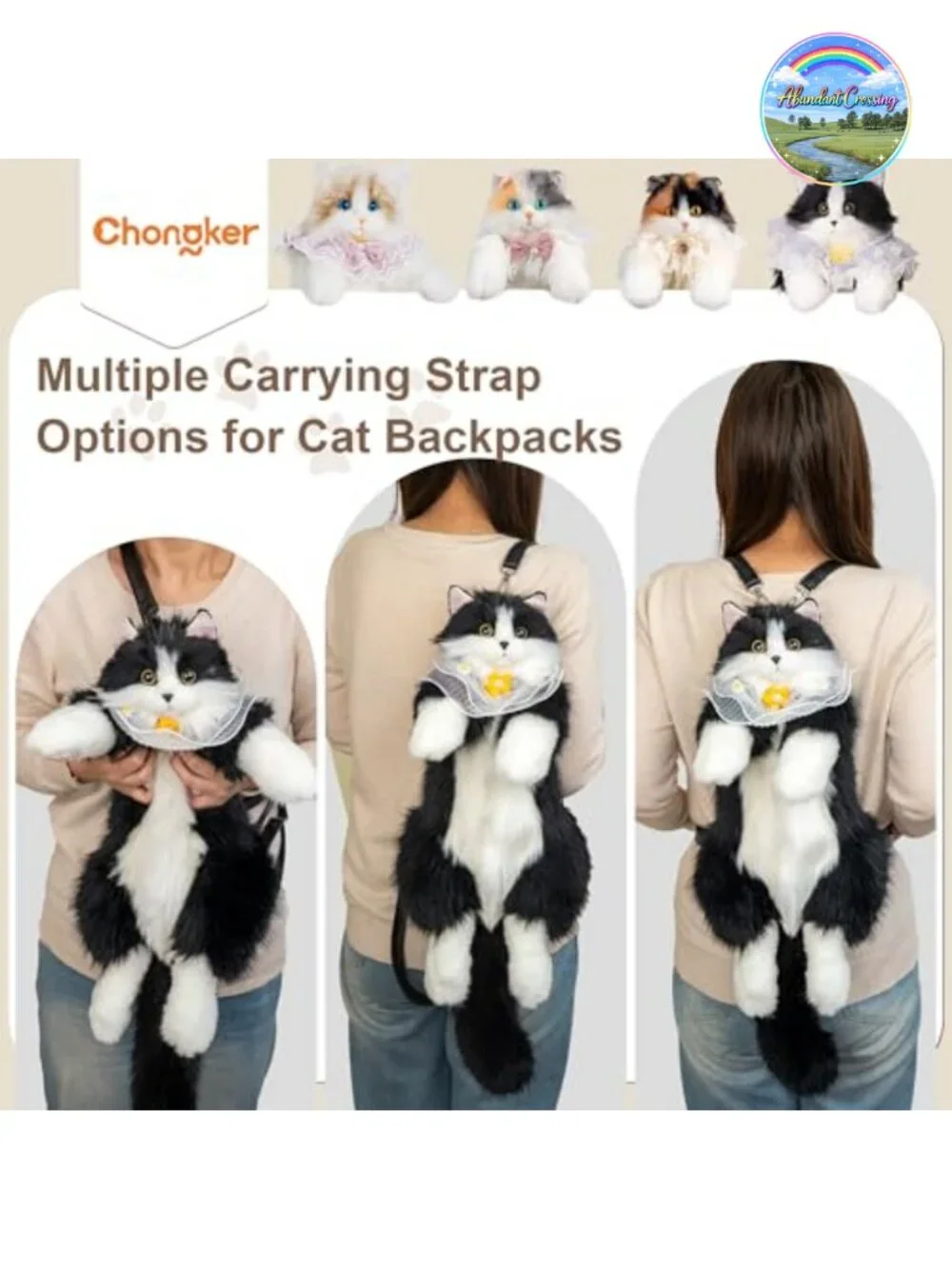 Handcrafted Realistic Cat Shaped Backpack Plush Stuffed Animal Bag